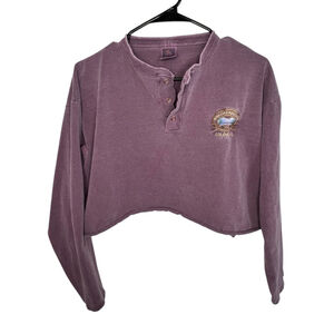 Cotton Deluxe Vintage Breckenridge Colorado Cropped Henley Long Sleeve Shirt